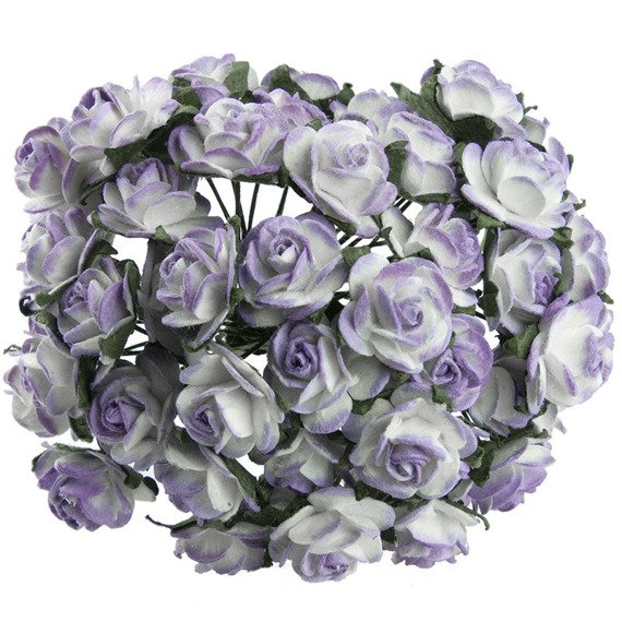 50 2-TONE LILAC MULBERRY PAPER OPEN ROSES 15MM
