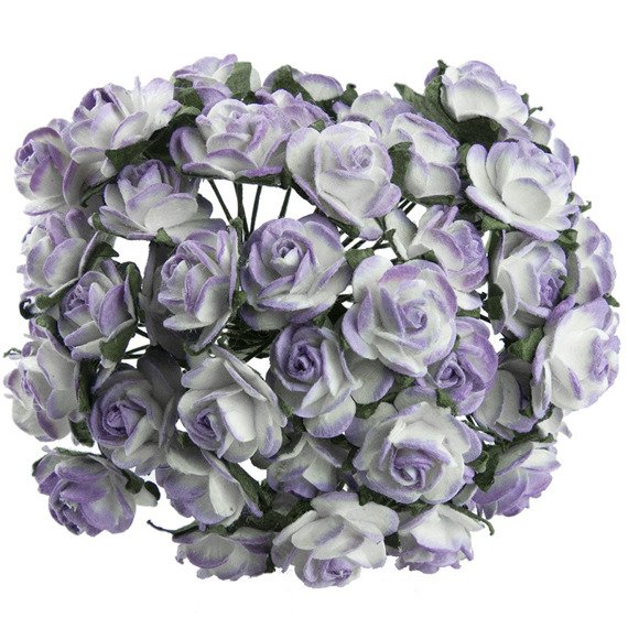 50 2-TONE LILAC MULBERRY PAPER OPEN ROSES 25MM