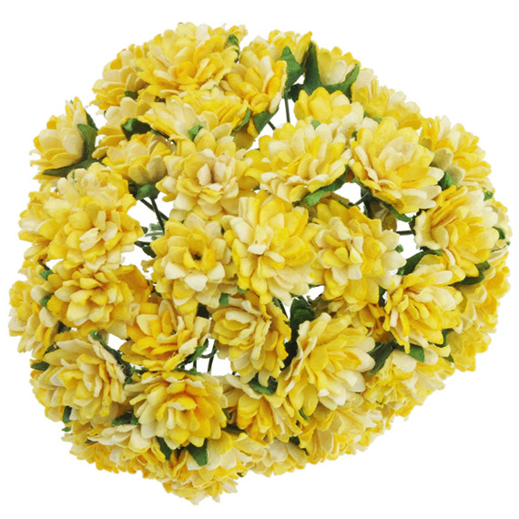 50 2-TONE YELLOW MULBERRY PAPER ASTER DAISY STEM FLOWERS