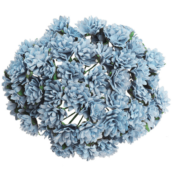 50 BABY BLUE MULBERRY PAPER ASTER DAISY STEM FLOWERS