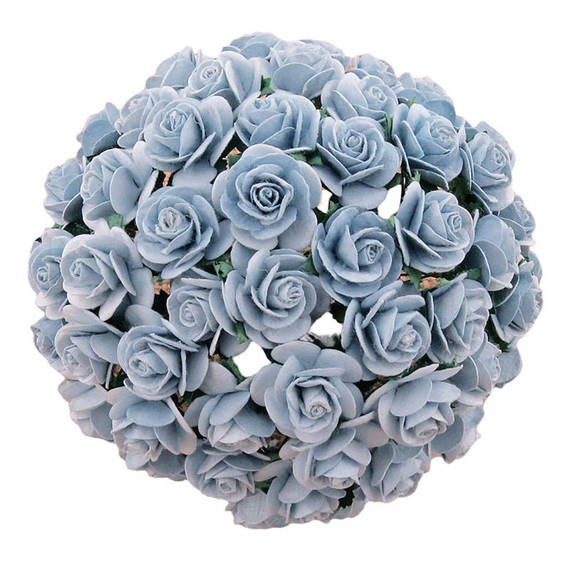 50 BABY BLUE MULBERRY PAPER OPEN ROSES 15 MM
