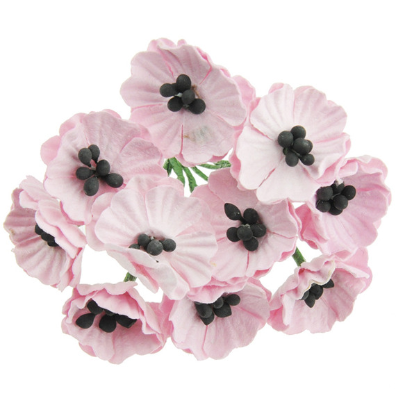 50 BABY PINK MULBERRY PAPER POPPY FLOWERS