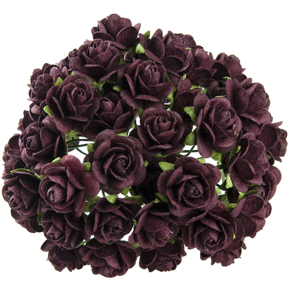 50 BURGUNDY MULBERRY PAPER OPEN ROSES 15 MM
