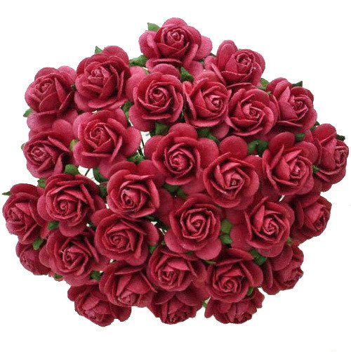 50 CORAL RED MULBERRY PAPER OPEN ROSES, 20 mm