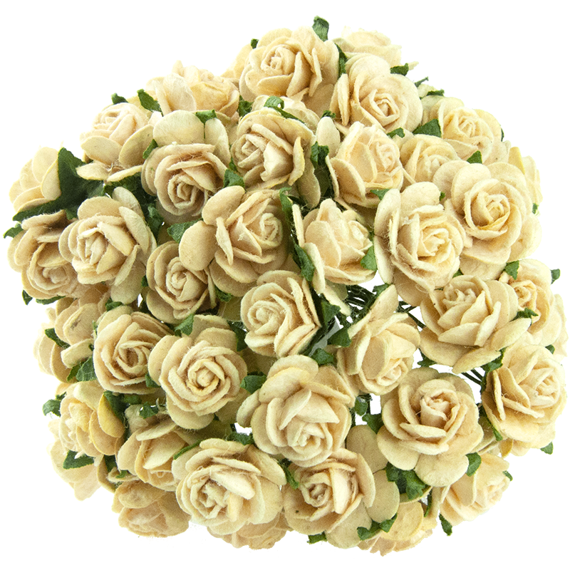 50 CREAM MULBERRY PAPER OPEN ROSES 15 MM