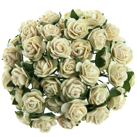 50 DEEP IVORY MULBERRY PAPER OPEN ROSES 25 MM