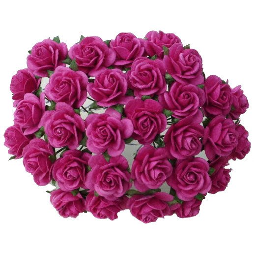 50 DEEP PINK MULBERRY PAPER OPEN ROSES 20 MM