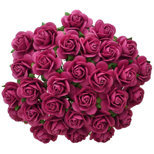 50 FUCHSIA MULBERRY PAPER OPEN ROSES 10MM