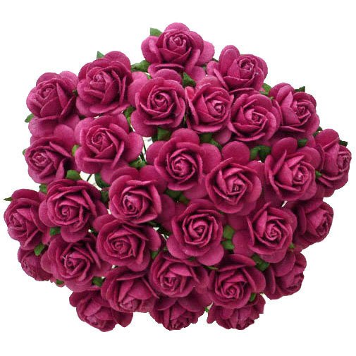 50 FUCHSIA MULBERRY PAPER OPEN ROSES 15MM