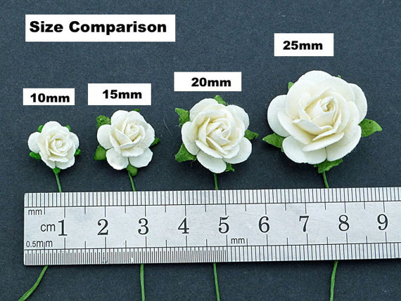 50 IVORY MULBERRY PAPER OPEN ROSES 10MM