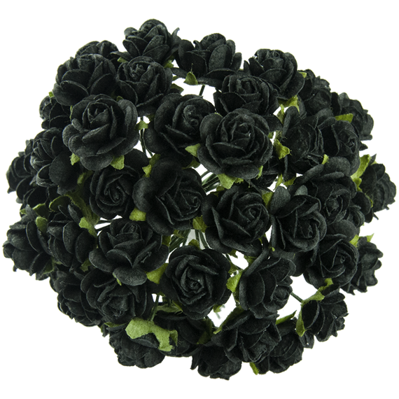 50 JET BLACK MULBERRY PAPER OPEN ROSES 10MM
