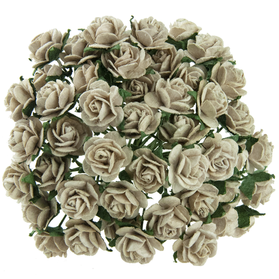 50 LIGHT MOCHA MULBERRY PAPER OPEN ROSES 25MM