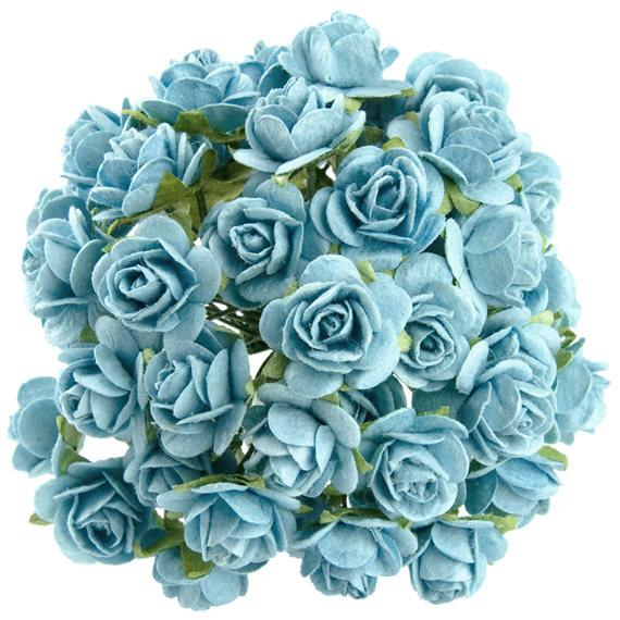 50 LIGHT TURQUOISE MULBERRY PAPER OPEN ROSES 15MM