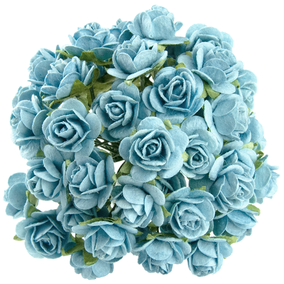 50 LIGHT TURQUOISE MULBERRY PAPER OPEN ROSES 25MM