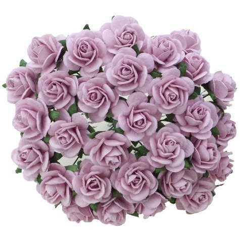 50 LILAC MULBERRY PAPER OPEN ROSES 20MM