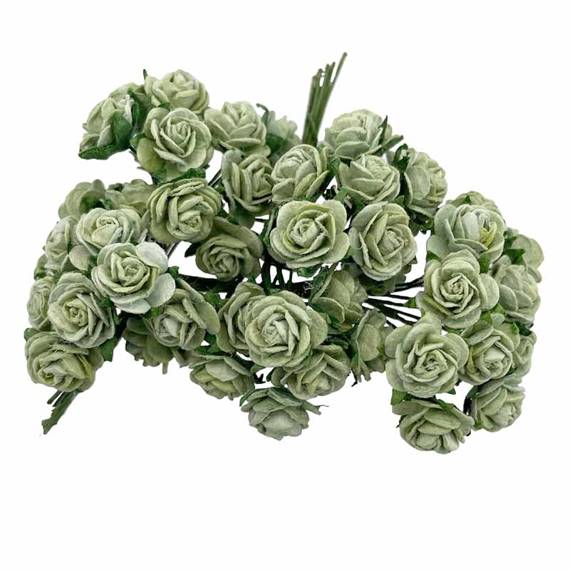 50 MINT GREEN MULBERRY PAPER OPEN ROSES 10MM