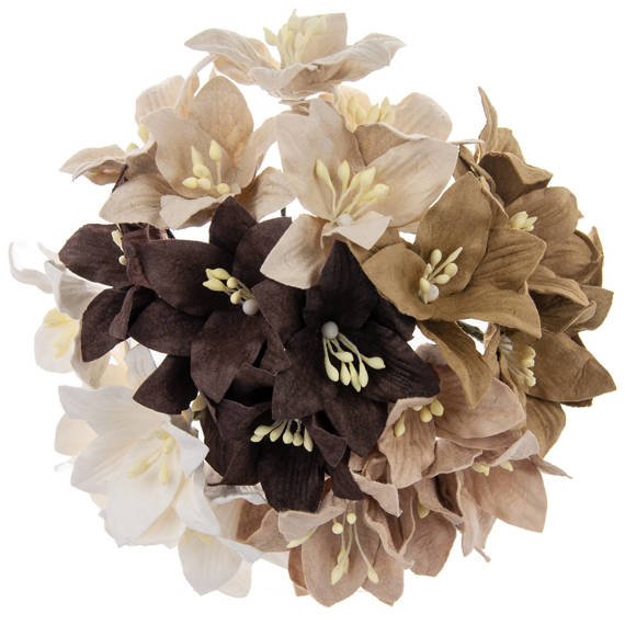 50 MIXED EARTH TONE MULBERRY PAPER LILY FLOWERS