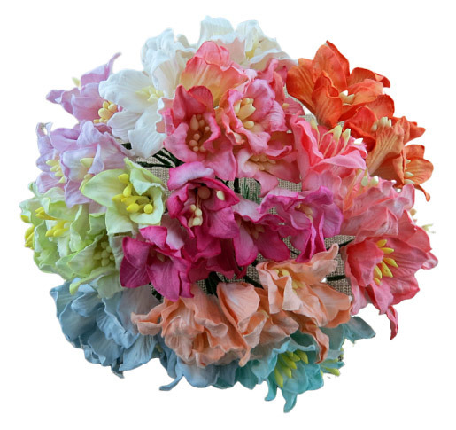 50 MIXED EARTH TONE MULBERRY PAPER LILY FLOWERS