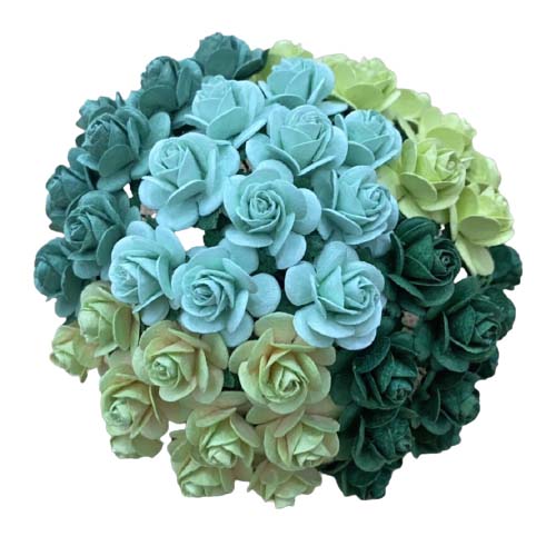 50 MIXED GREEN MULBERRY PAPER OPEN ROSES 10MM