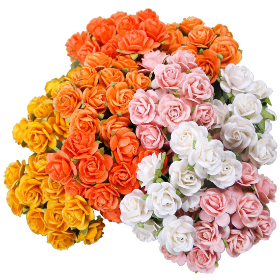 50 MIXED ORANGE OPEN ROSES 10mm