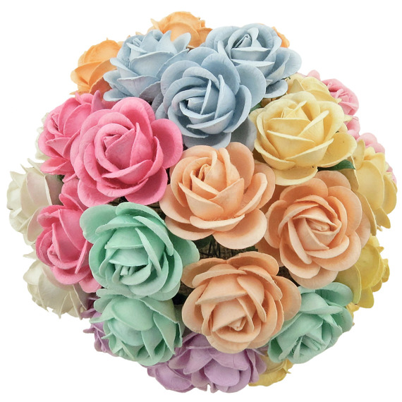 50 MIXED PASTEL MULBERRY PAPER CHELSEA ROSES