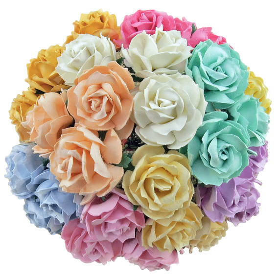 50 MIXED PASTEL MULBERRY PAPER WILD ROSES 1¼" (30mm)