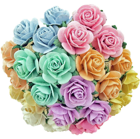 50 MIXED PASTEL OPEN ROSES 10MM