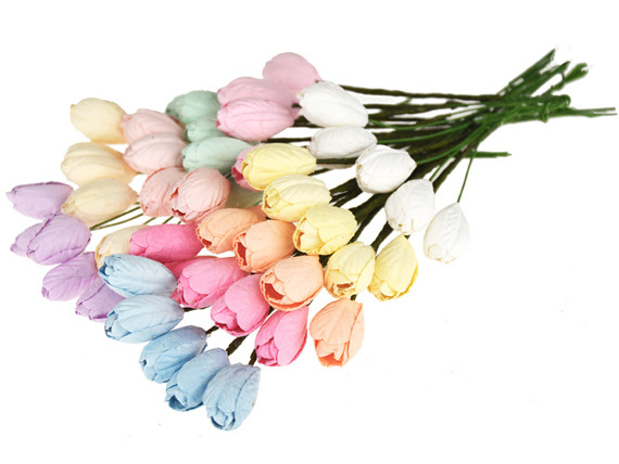 50 MIXED PASTEL TONE MULBERRY PAPER TULIP FLOWERS