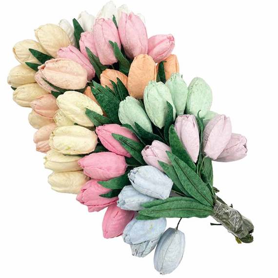 50 MIXED PASTEL TONE MULBERRY PAPER TULIP FLOWERS