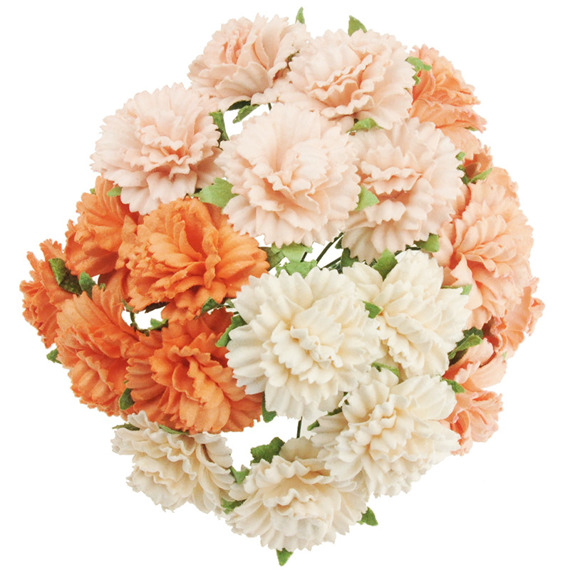 50 MIXED PEACH/ORANGE MULBERRY PAPER CARNATION FLOWERS