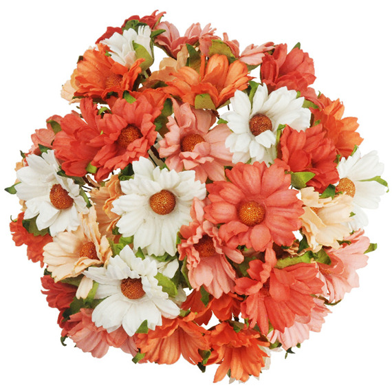 50 MIXED PEACH/ORANGE/WHITE MULBERRY PAPER CHRYSANTHEMUMS