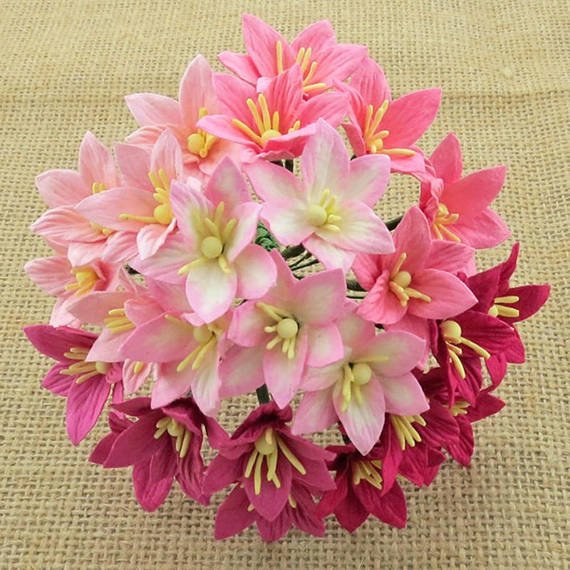 50 MIXED PINK MULBERRY PAPER LILY FLOWERS