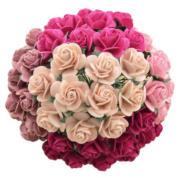 50 MIXED PINK MULBERRY PAPER OPEN ROSES 20 MM