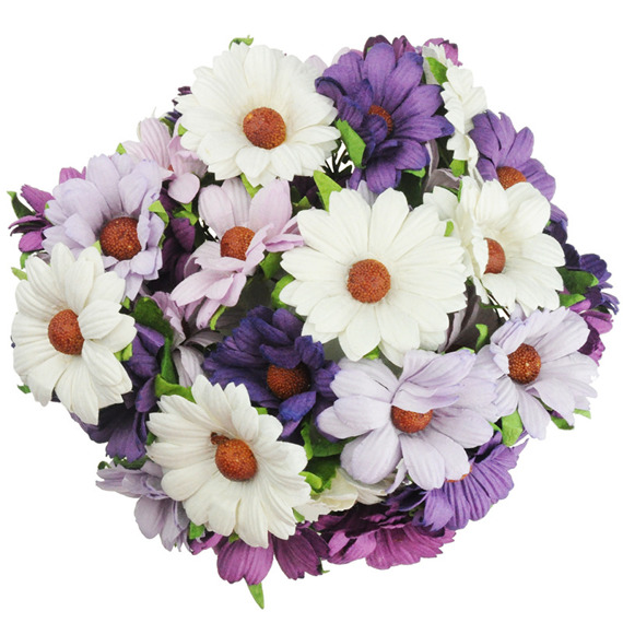 50 MIXED PURPLE/LILAC/WHITE MULBERRY PAPER CHRYSANTHEMUMS