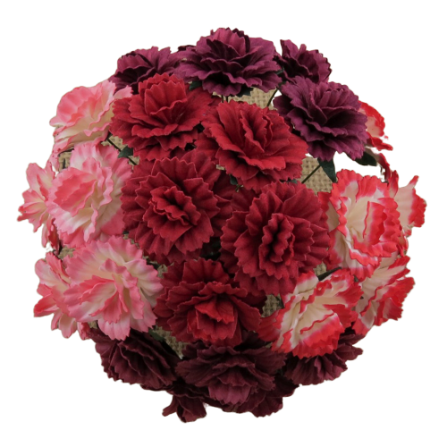 50 MIXED RED MULBERRY PAPER CARNATION FLOWERS