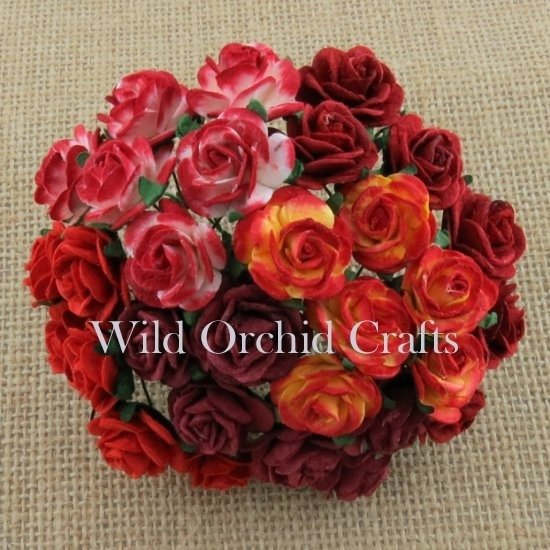 50 MIXED RED OPEN ROSES 15 MM