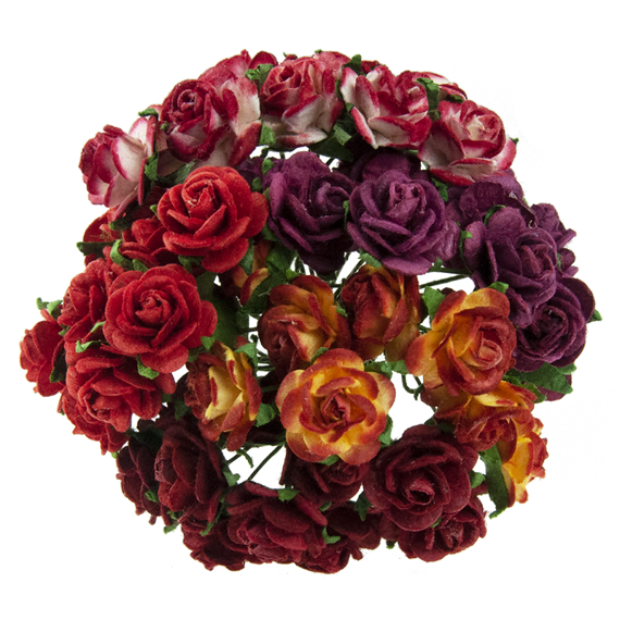 50 MIXED RED OPEN ROSES 15 MM