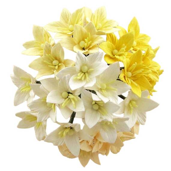 50 MIXED WHITE/CREAM MULBERRY PAPER LILY FLOWERS