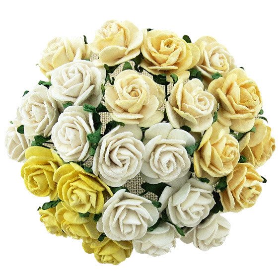 50 MIXED WHITE/CREAM OPEN ROSES 15 MM