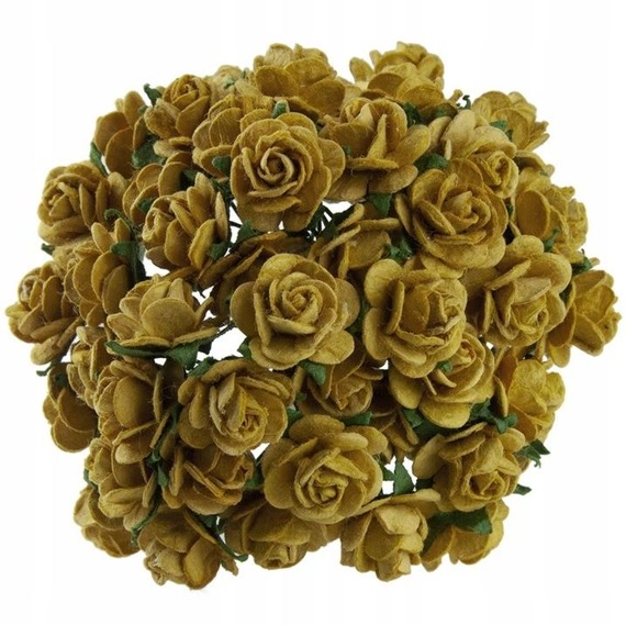 50 OLD GOLD MULBERRY PAPER OPEN ROSES 10MM