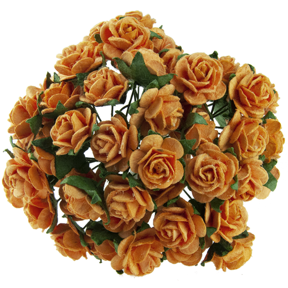 50 ORANGE MULBERRY PAPER OPEN ROSES 15 MM