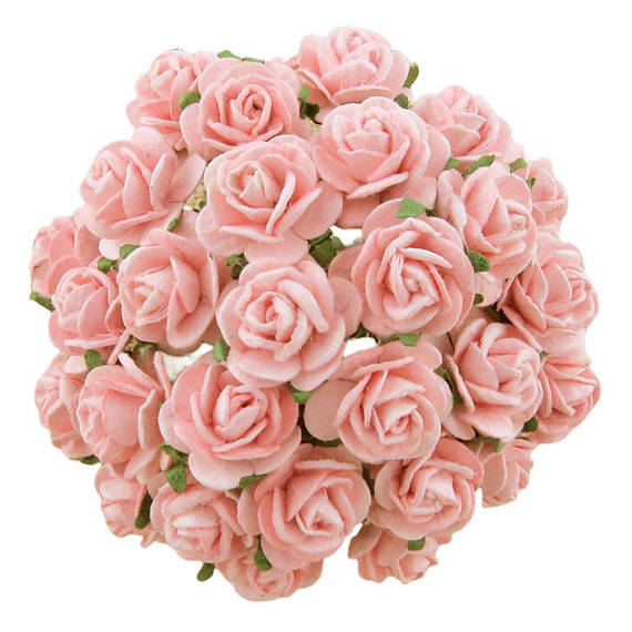 50 PALE PINK MULBERRY PAPER OPEN ROSES 20 MM