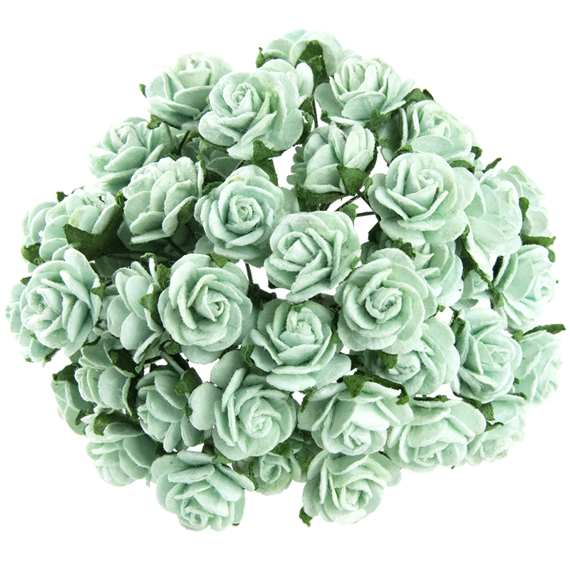 50 PASTEL GREEN MULBERRY PAPER OPEN ROSES 10MM