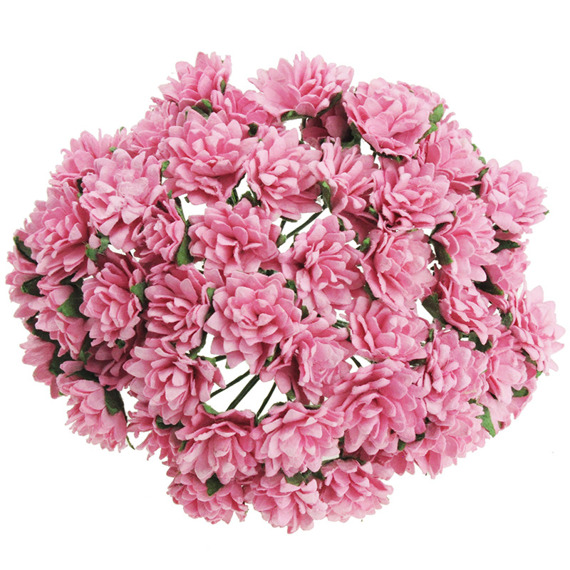 50 PINK MULBERRY PAPER ASTER DAISY STEM FLOWERS