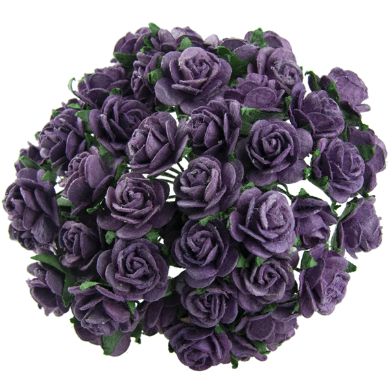 50 PURPLE MULBERRY PAPER OPEN ROSES 25MM