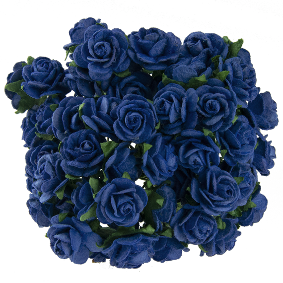50 ROYAL BLUE MULBERRY PAPER OPEN ROSES 15MM