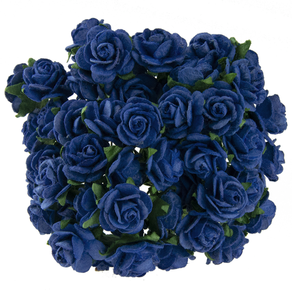 50 ROYAL BLUE MULBERRY PAPER OPEN ROSES 20MM