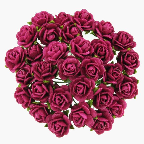 50 RUBY PINK MULBERRY PAPER OPEN ROSES 15 MM