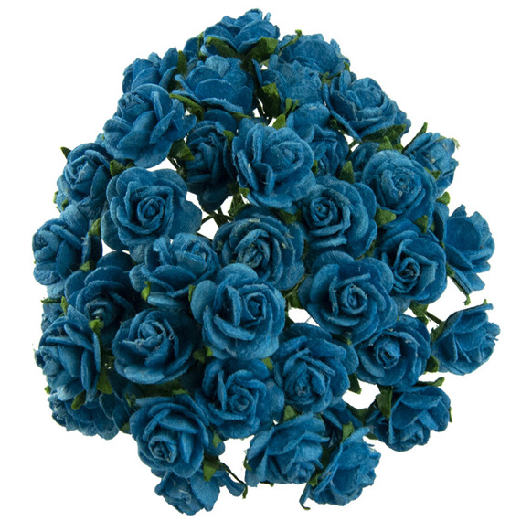 50 TURQUOISE MULBERRY PAPER OPEN ROSES 10MM