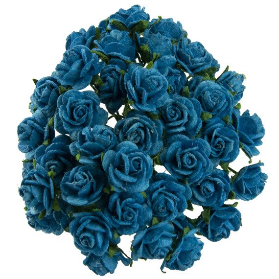50 TURQUOISE MULBERRY PAPER OPEN ROSES 20MM